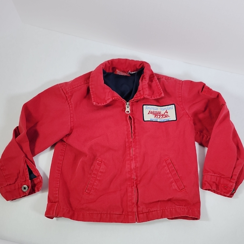 Vintage Radio Flyer Wagon Built To Last Red Zip Up Kids Coat Jacket